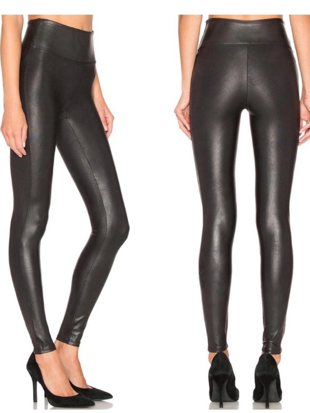 SPANX Faux Leather Black Leggings New Size XL